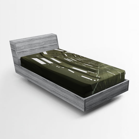 Ambesonne Environment Fitted Sheet, Outer Space Scene, Twin Size, Army Green