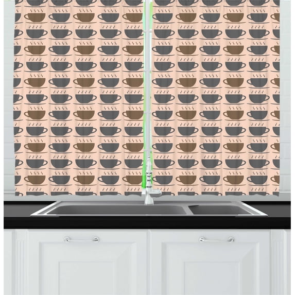 Ambesonne Espresso Grey Kitchen Curtains, Hot Drink Cup, 55"x45", Pale Peach Grey Sepia