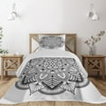 thumbnail image 1 of Ambesonne Ethic Quilted Coverlet 2 Pcs, Mandala Black White Art, Twin Size, Black White, 1 of 2