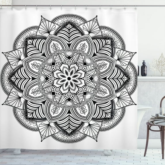 Ambesonne Ethic Shower Curtain, Mandala Black White Art, 69"Wx70"L, Black White