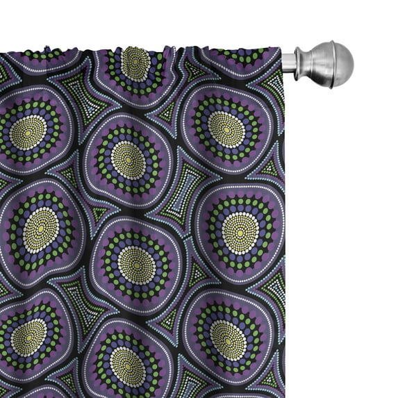 Ambesonne Ethnic Window Curtains, Aboriginal Circles Dots Art, Each 28" W x 63" L, Violet Fern Green White