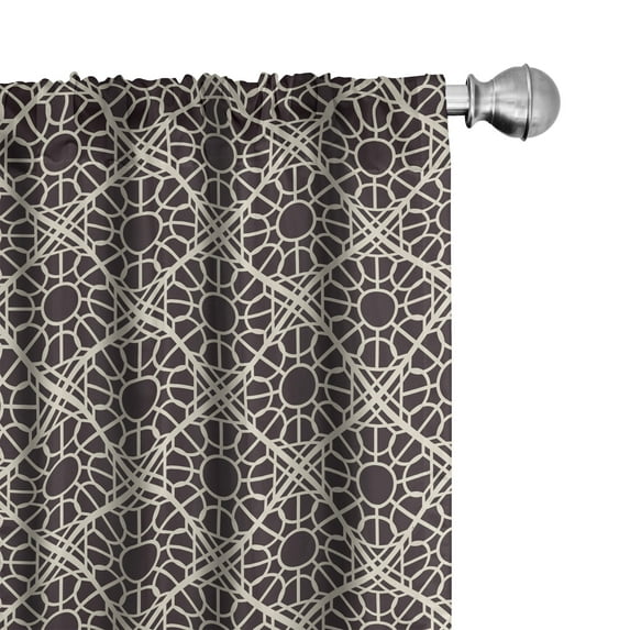 Ambesonne Ethnic Window Curtains, Arabian Lacy Style Circles, Each 28" W x 95" L, Seal Brown and Ivory
