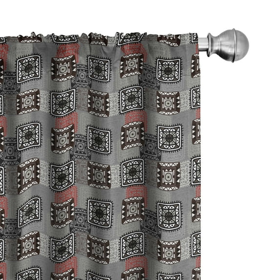 Ambesonne Ethnic Window Curtains, Aztec Ornament Lace, Each 28" W x 95" L, Grey Vermilion Brown