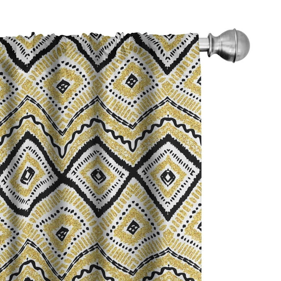 Ambesonne Ethnic Window Curtains, Chevron Waves Tribal, Each 28" W x 95" L, Yellow Black and White