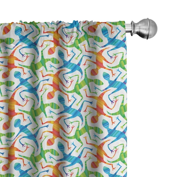 Ambesonne Ethnic Window Curtains, Colorful Lizard Silhouettes, Each 28" W x 84" L, Lime Green and Multicolor