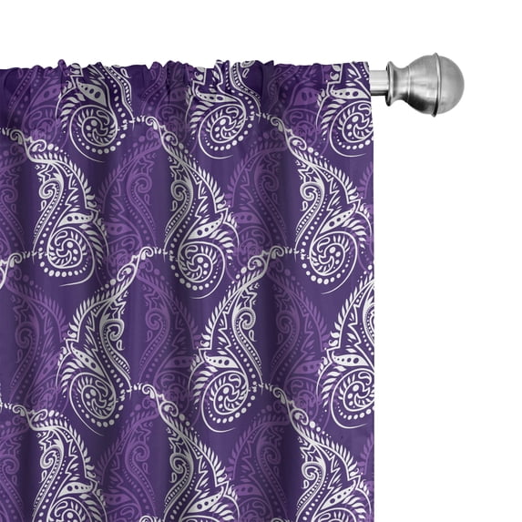 Ambesonne Ethnic Window Curtains, Detailed Paisley Motifs, Each 28" W x 63" L, Dark Purple Violet