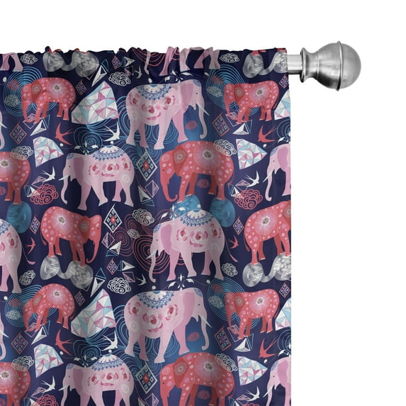 Ambesonne Ethnic 4-Panel Curtains, Elephants Geometric Motifs, 56"x84", Dark Pink Navy Blue