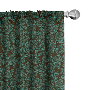 Ambesonne Ethnic 4-Panel Curtains, Foliage Pattern, 56"x84", Seal Brown Turquoise