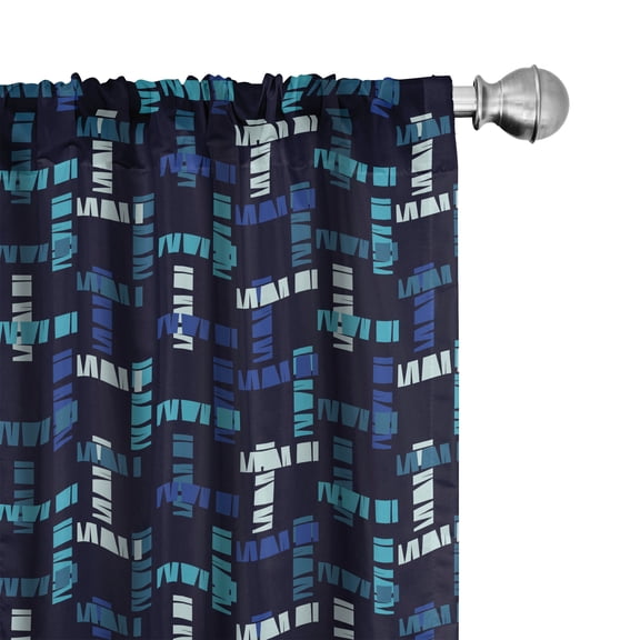 Ambesonne Ethnic Window Curtains, Grungy Geometric Motifs Art, Each 28" W x 63" L, Sea Blue Dark Lavender