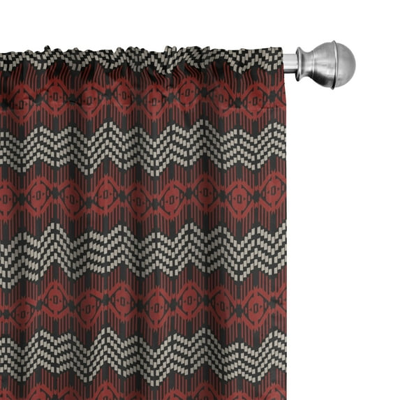 Ambesonne Ethnic Window Curtains, Ikat Tribal Design Artwork, Each 28" W x 95" L, Dark Grey Dusk and Burgundy