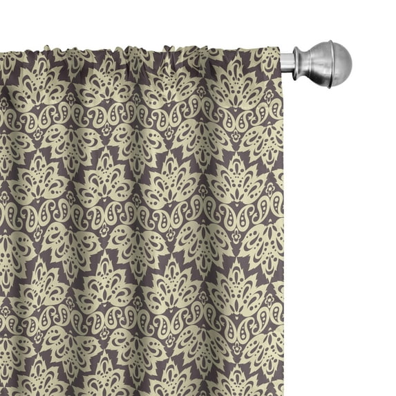 Ambesonne Ethnic 4-Panel Curtains, Leaves and Paisley Motifs, 56"x63", Eggplant Pale Yellow