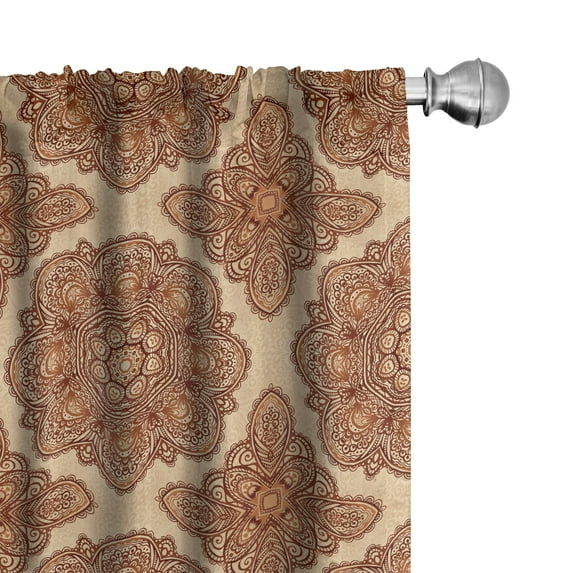 Ambesonne Ethnic 4-Panel Curtains, Mandala Paisley Floral Art, 56"x63", Dark Brown Pale Brown
