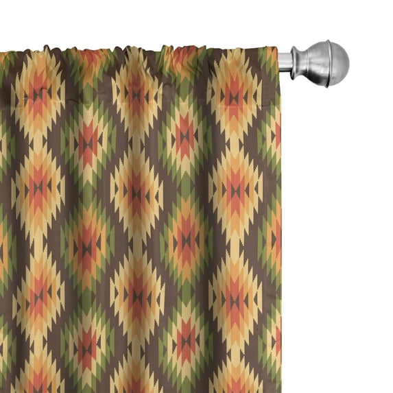 Ambesonne Ethnic Window Curtains, Mexican Geometric Ornament, Each 28" W x 84" L, Slate Brown Dark Salmon