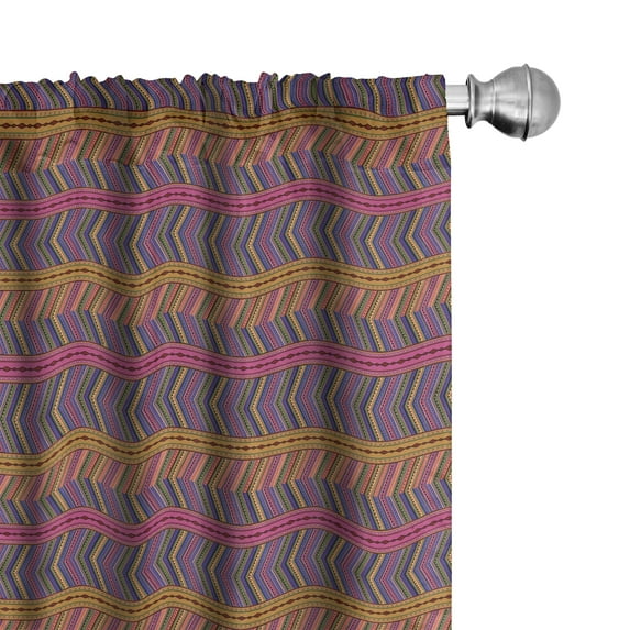Ambesonne Ethnic Window Curtains, Mexican Geometric Shapes Art, Each 28" W x 84" L, Hot Pink and Dark Orange