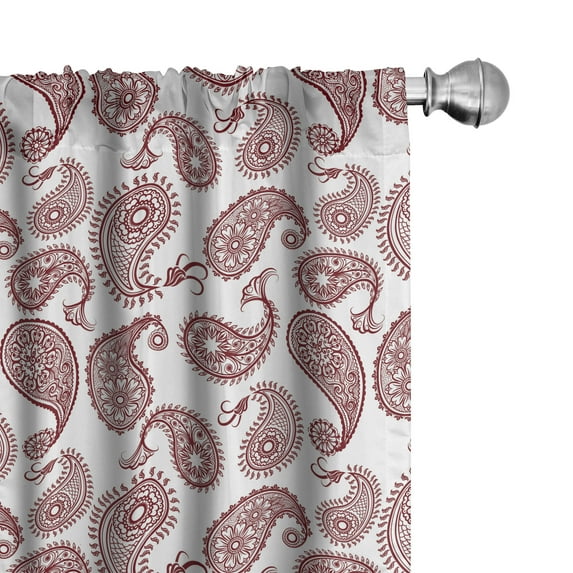 Ambesonne Ethnic Window Curtains, Paisley Leaves Illustration, Each 28" W x 63" L, Burgundy and White