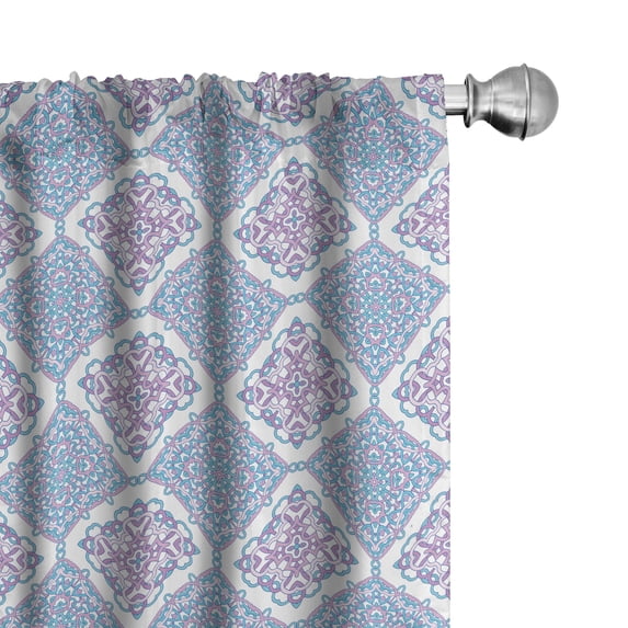 Ambesonne Ethnic Window Curtains, Repeating Colorful Mandalas, Each 28" W x 84" L, Soft Pink and Pale Sky Blue