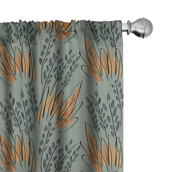 Ambesonne Ethnic Window Curtains, Sketched Rough Grass Herbs, Each 28" W x 95" L, Pale Reseda Green Grey
