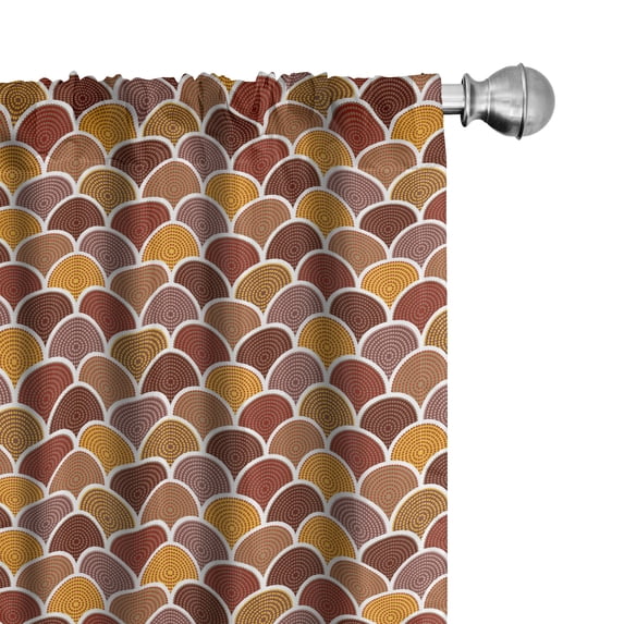 Ambesonne Ethnic Window Curtains, Squama Design Circles Motifs, Each 28" W x 84" L, Burgundy Earth Yellow