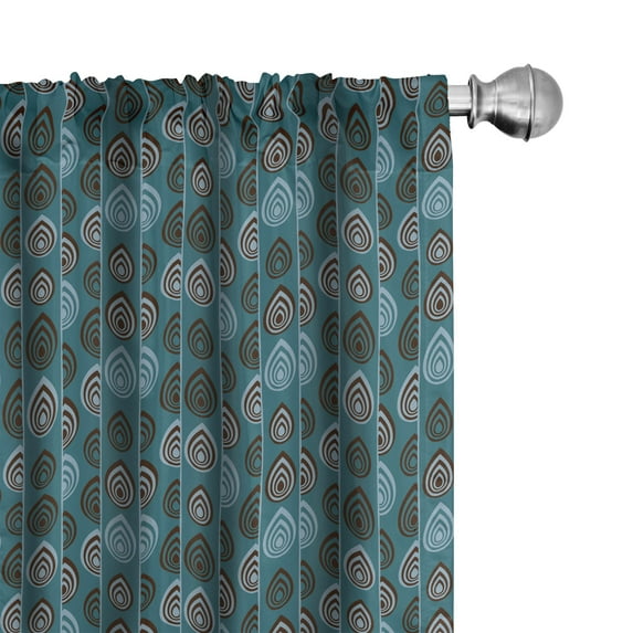 Ambesonne Ethnic Window Curtains, Striped Ornament, Each 28" W x 84" L, Teal Bluegrey Dark Brown
