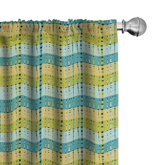 Ambesonne Ethnic Window Curtains, Tribal Jungle Line Pattern, Each 28" W x 95" L, Yellow Green Cadet Blue