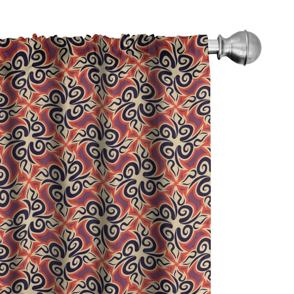 Ambesonne Ethnic 4-Panel Curtains, Uzbek Motifs Art, 56"x84", Salmon Multicolor