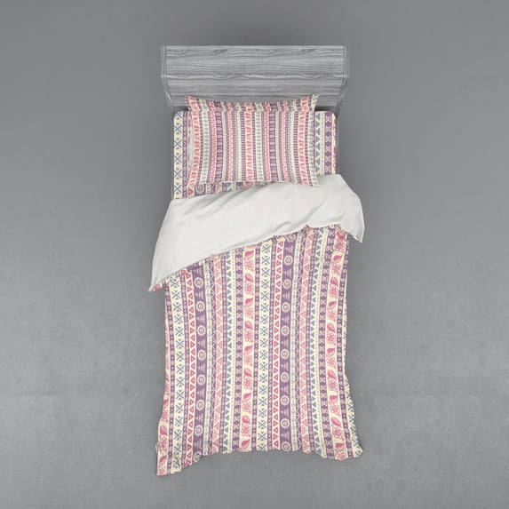 Ambesonne Ethnic Bedding Set 3 Pcs, Aztec Style Floral Leaves, Twin XL, Pale Pink Mauve