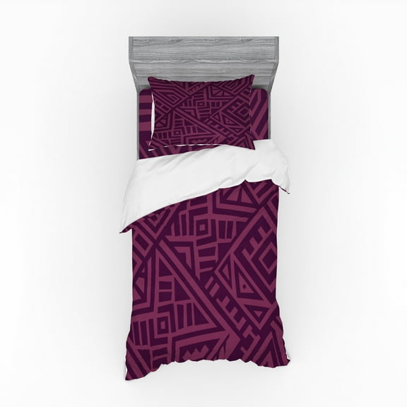 Ambesonne Ethnic Bedding Set 3 Pcs, Bohemian Culture Geometric, Twin XL, Purple Magenta and Plum