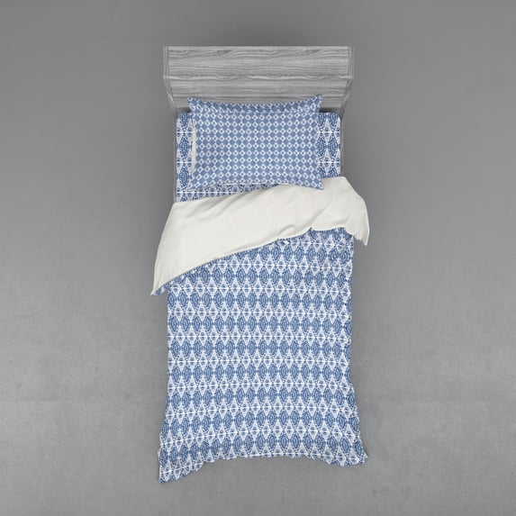 Ambesonne Ethnic Bedding Set 3 Pcs, Ikat Shibori Bohemian, Twin, Navy Blue and White