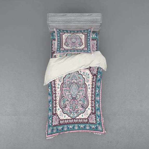 Ambesonne Ethnic Bedding Set 3 Pcs, Paisley Oriental, Twin, Pale Pink Purple