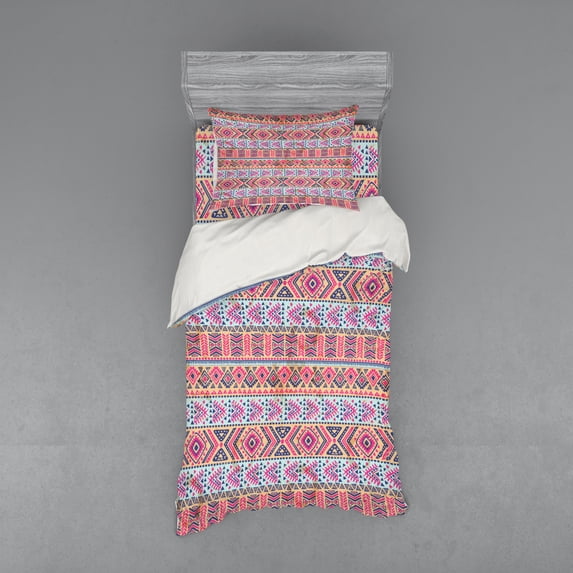 Ambesonne Ethnic Bedding Set 3 Pcs, Retro Spring Aztec Art, Twin XL, Pale Blue Indigo