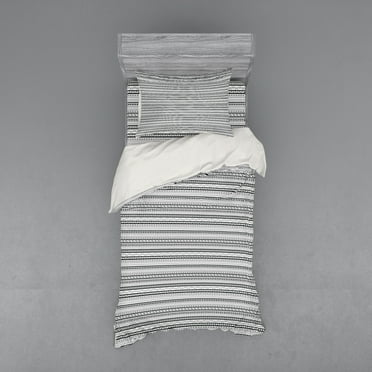Ambesonne Ethnic Bedding Set 3 Pcs, Rhombuses Bullseye Circle, Twin, Pale Grey White