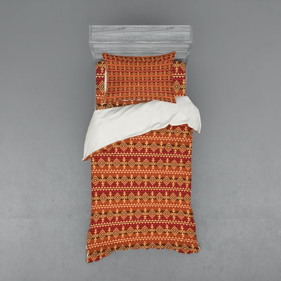Ambesonne Ethnic Bedding Set 3 Pcs, Style Ethnic, Twin, Ginger and Orange