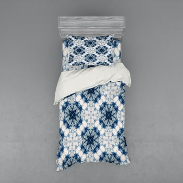 Ambesonne Ethnic Bedding Set 3 Pcs, Tie Dye Effect Bohemian, Twin, Blue Grey