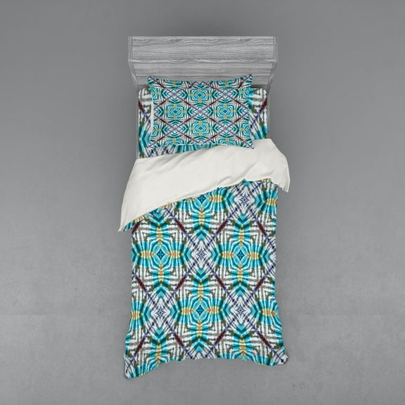 Ambesonne Ethnic Bedding Set 3 Pcs, Tie Dye Effect Flower, Twin, Multicolor