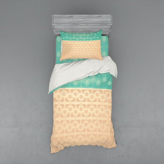 Ambesonne Ethnic Bedding Set 3 Pcs, and Lotus Motifs, Twin, Turquoise and Coral