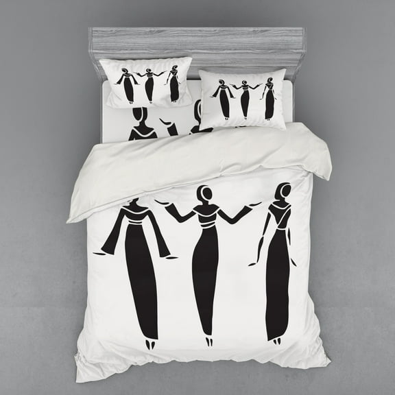 Ambesonne Ethnic Bedding Set 4 Pcs, Girl in Hijab, Queen, Black White