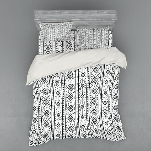 Ambesonne Ethnic Bedding Set 4 Pcs, Grunge Aztec Pattern, Queen, Black and White