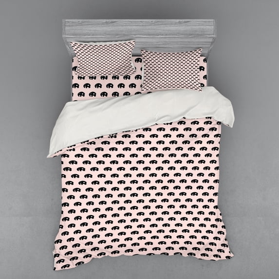Ambesonne Ethnic Bedding Set 4 Pcs, with Heart, Queen, White Black and Rose