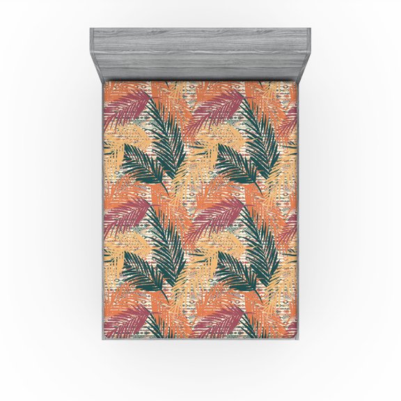 Ambesonne Ethnic Boho Fitted Sheet, Tropical Leafy Palms, California King, Burnt Sienna and Dark Teal