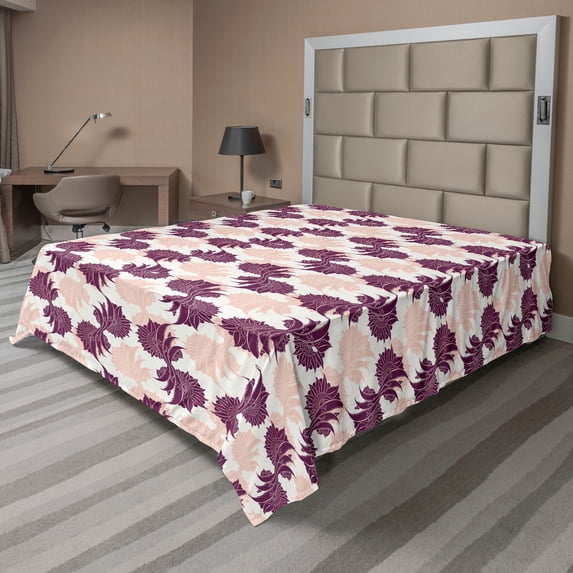 Ambesonne Ethnic Boho Flat Bedding Sheet Soft Top Sheet, Modern Bohemian Floral, Queen, Pale Salmon Plum and Ivory