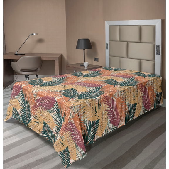 Ambesonne Ethnic Boho Flat Bedding Sheet Soft Top Sheet, Tropical Leafy Palms, Twin, Burnt Sienna and Dark Teal