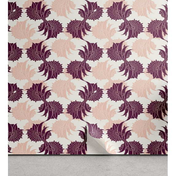 Ambesonne, Ethnic Boho Peel & Stick Wallpaper for Home, Modern Bohemian Floral, 13"x36", Pale Salmon Plum and Ivory