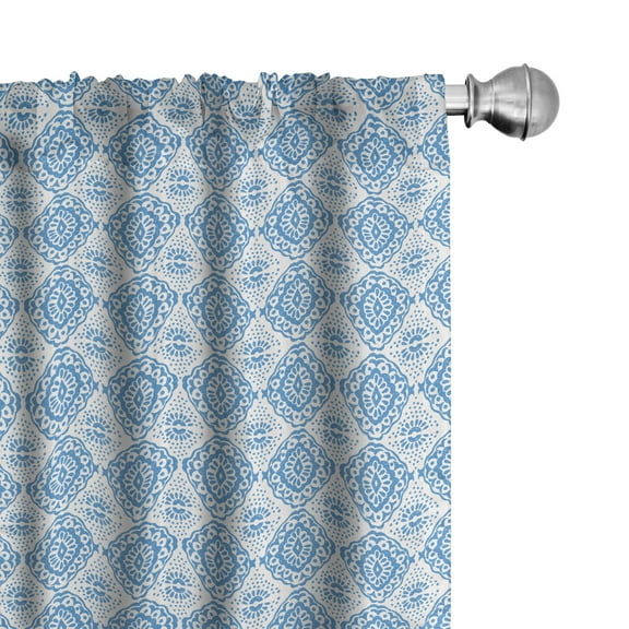 Ambesonne Ethnic Curtains, Floral Tile, Pair of 28"x63", Sky Blue and White