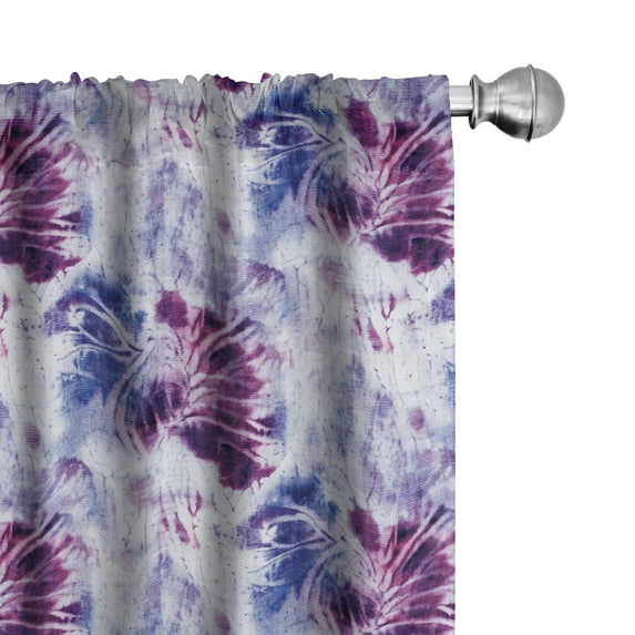 Ambesonne Ethnic Curtains, Flower Like Watercolor Plot, Pair of 28"x95", Dark Purple Cobalt Blue