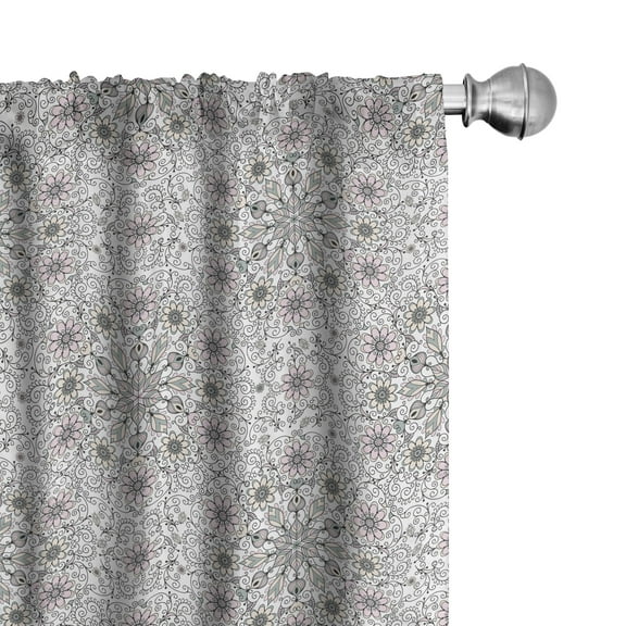 Ambesonne Ethnic Curtains, Flower Swirls Doily Style, Pair of 28"x63", Pale Pink Pale Grey