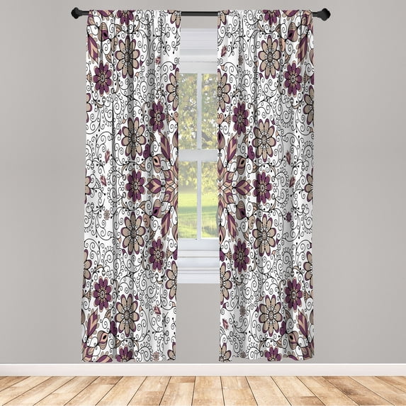 Ambesonne Ethnic Curtains, Flower Vintage Abstract Art, Pair of 28"x63", Dark Mauve