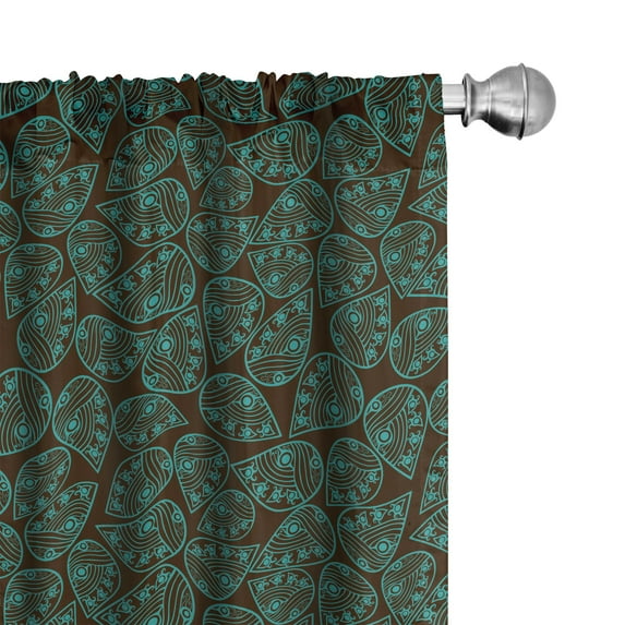 Ambesonne Ethnic Curtains, Foliage Pattern, Pair of 28"x84", Seal Brown Turquoise