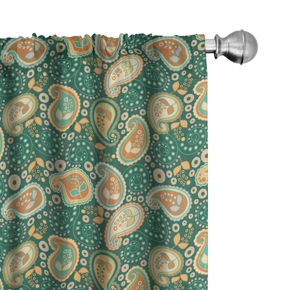 Ambesonne Ethnic Curtains, Folkloric Paisley Flowers, Pair of 28"x63", Apricot Hunter Green