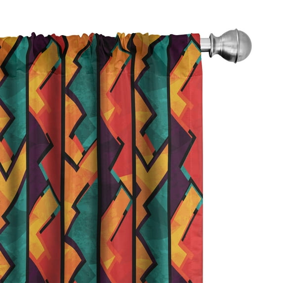 Ambesonne Ethnic Curtains, Geometric Modern Design, Pair of 28"x84", Teal Orange Marigold