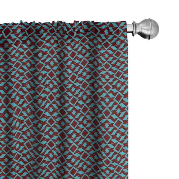 Ambesonne Ethnic Curtains, Geometric Zigzag Tribal Art, Pair of 28"x63", Maroon and Deep Sky Blue